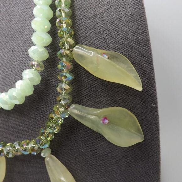 Hand-crafted Light Green Beaded Necklace, Art Glass Florals & Beads, 19 Inches - Picture 4 of 10